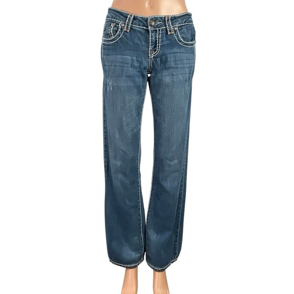 LA Idol Women's Blue Low Rise Y2k Medium Wash Flare Bootcut Denim Jeans Size 28